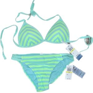 NWT Neon Green/Blue Stripped Matching Bikini set